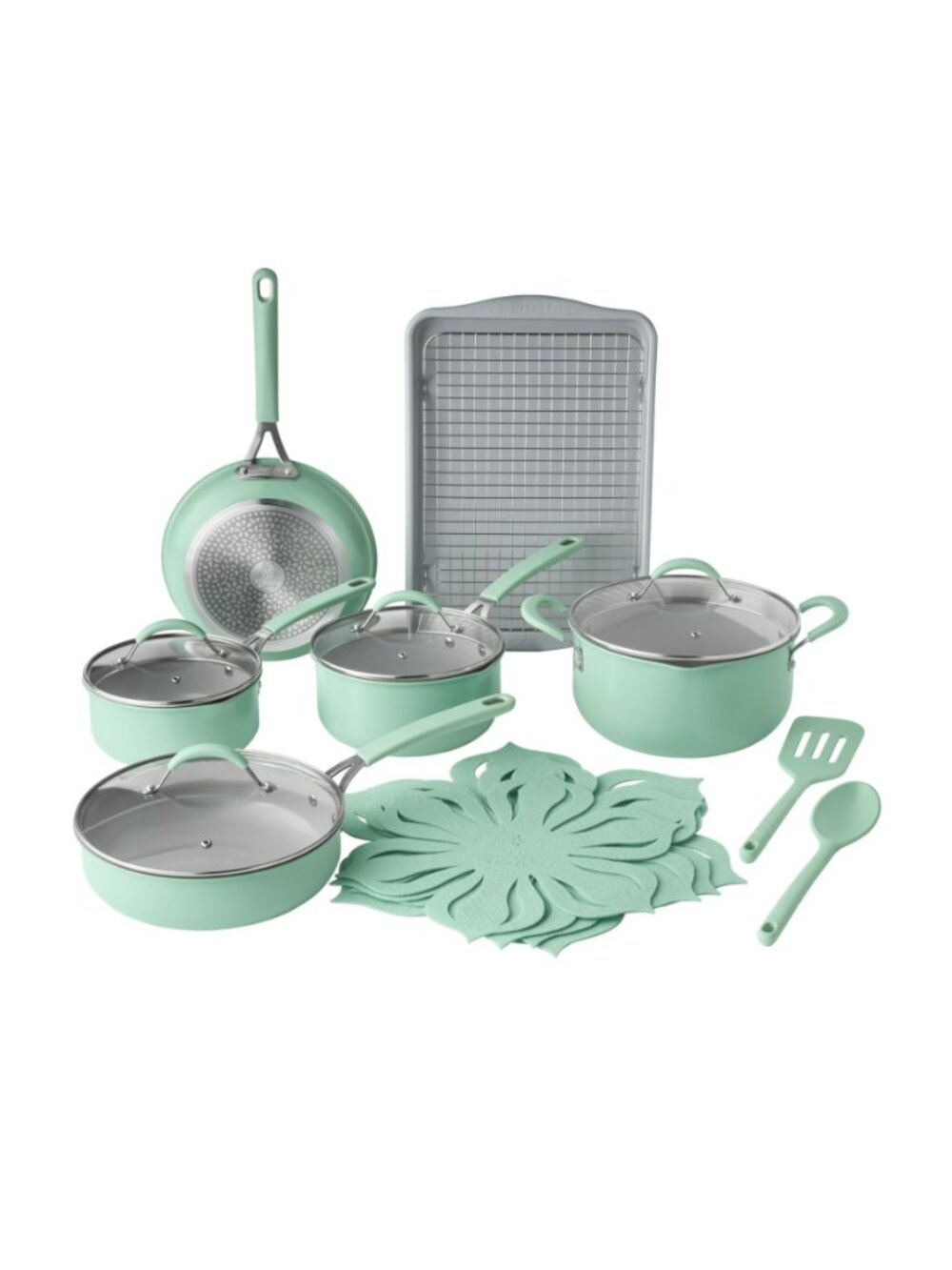 The Pioneer Woman Home Green Sutton 17-Piece Non-Stick Aluminum Cookware Set
